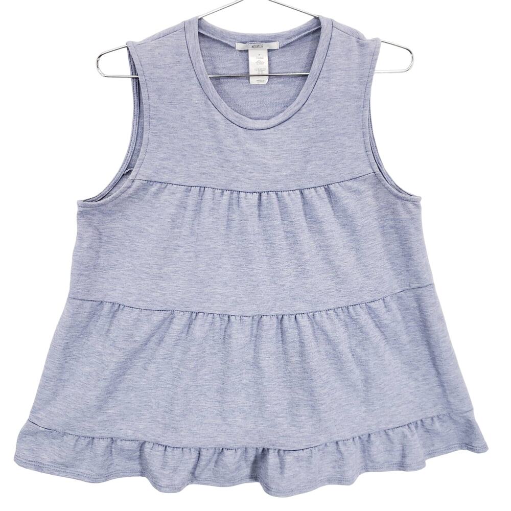 Nouvida Blouse Womens Medium Heather Blue Scoop Neck Sleeveless Ruffle Tank Top